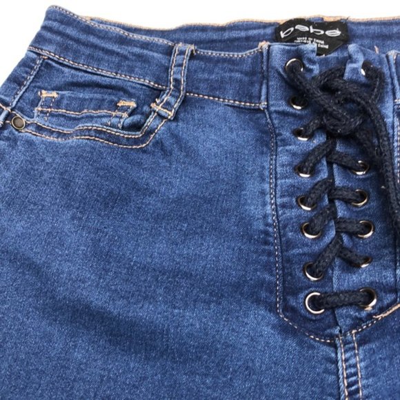 LIKE NEW BEBE LACE UP SKINNY JEANS 27x28 RETRO BEBE STYLE 😎 - Picture 5 of 14